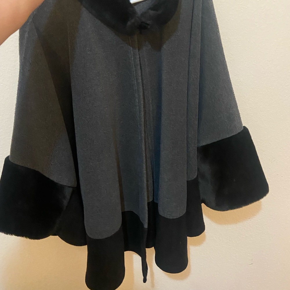Faux fur (black) and dark grey fleece cape, one size fits all, like new!